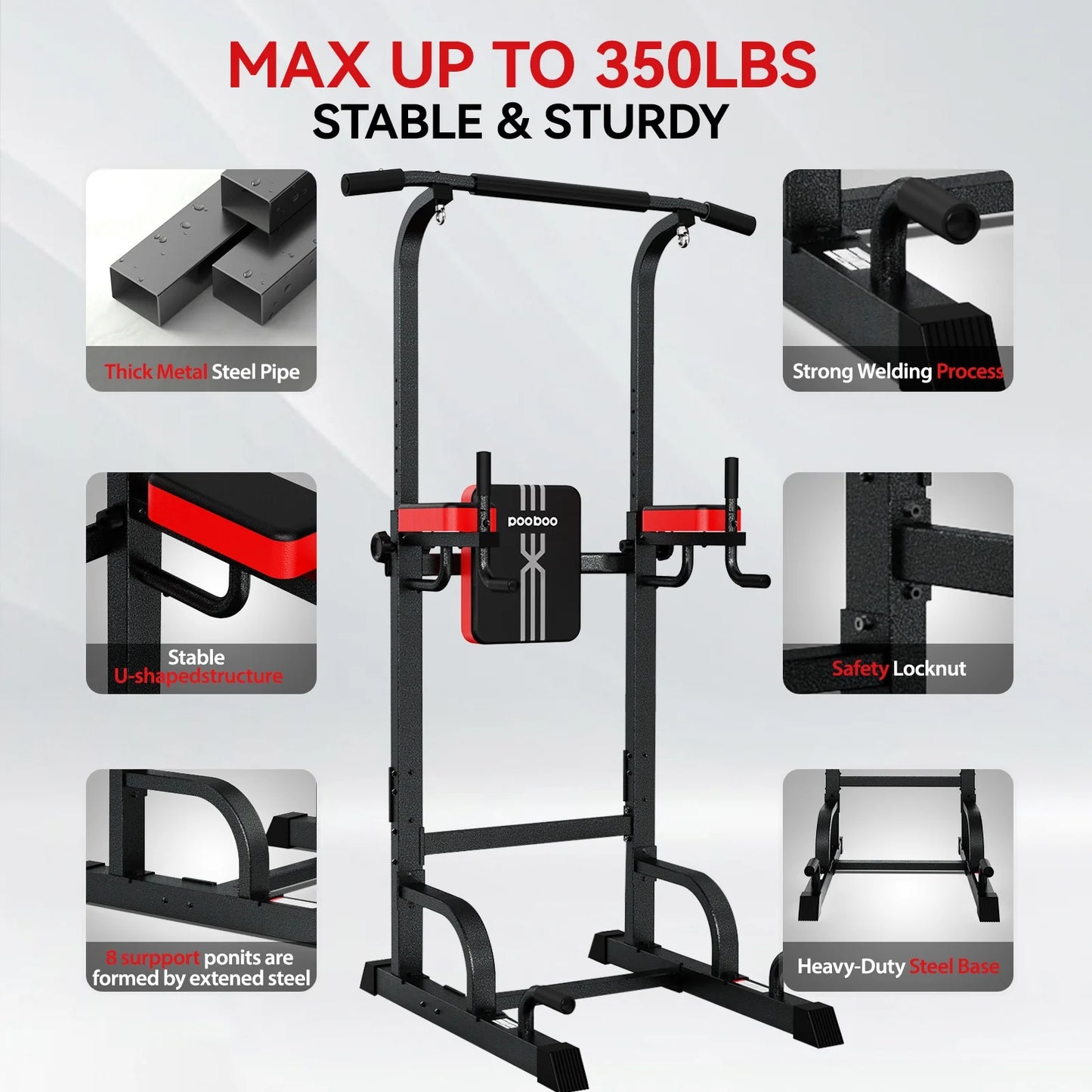 Body Champ Multifunction Power Tower Dip Station Pull up Bar Power Rack for Home Gym Strength Training Workout Equipment Max Weight 480Lbs