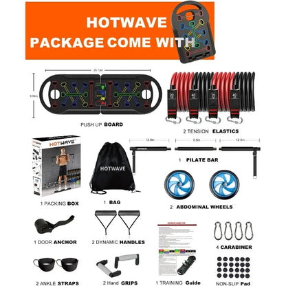 HOTWAVE Portable Exercise Equipment with 16 Gym Accessories.20 in 1 Push up Board Fitness,Resistance Bands with Ab Roller