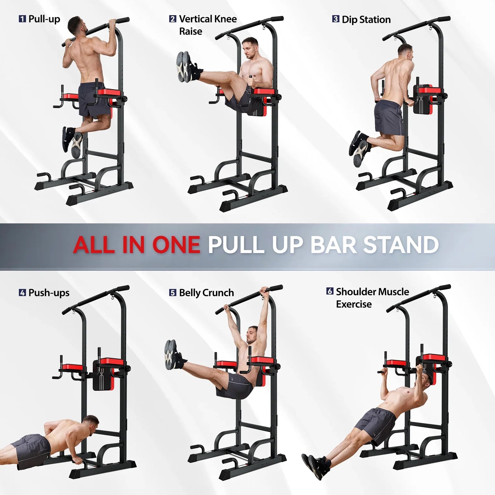 Body Champ Multifunction Power Tower Dip Station Pull up Bar Power Rack for Home Gym Strength Training Workout Equipment Max Weight 480Lbs